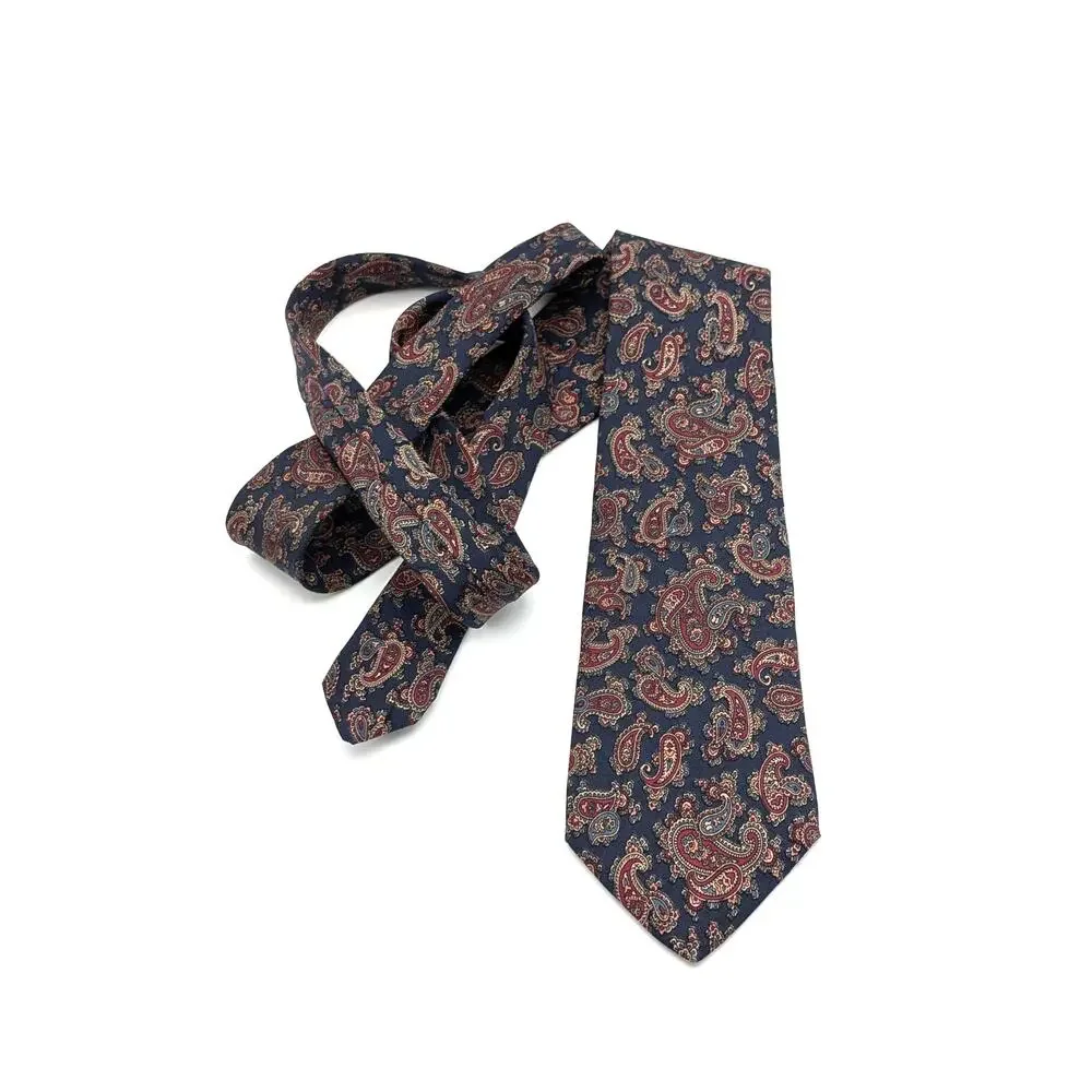 Vintage 90s Lands' End Direct Merchants Silk Tie Navy Paisley Preppy Old Money